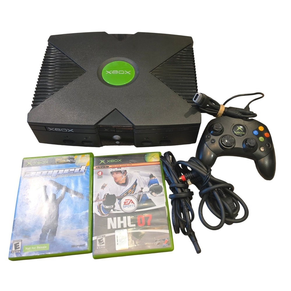 Microsoft Xbox Original Console Bundle Black with Controller Amped NHL 07 Games